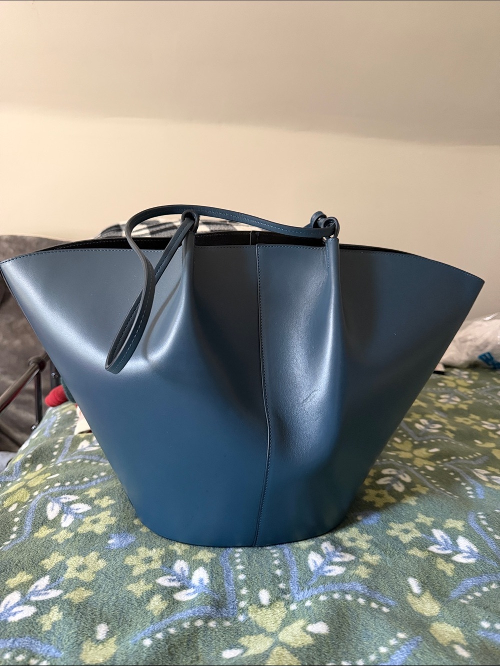 Sezane Mara bag Deep Teal Leather Tote